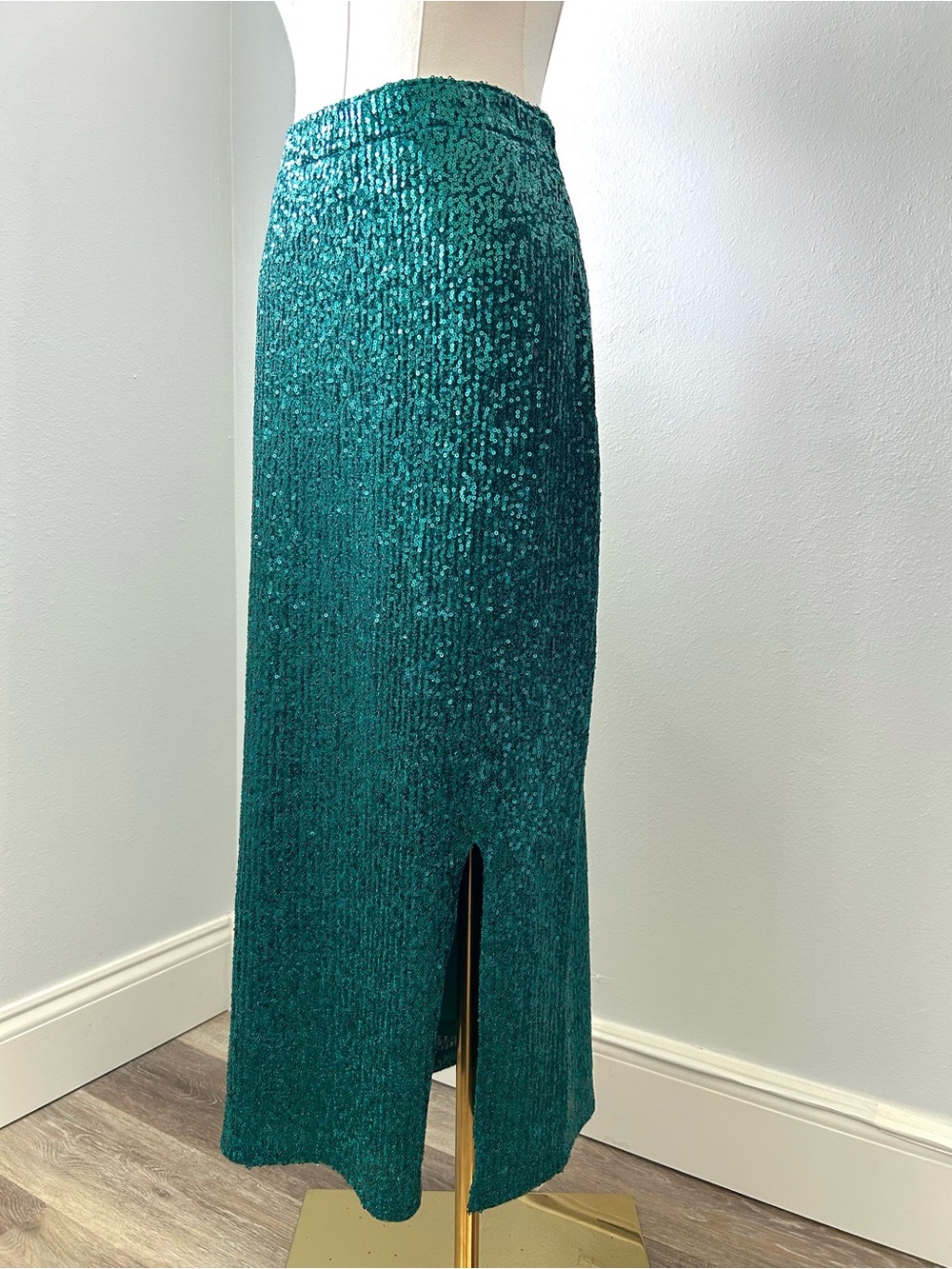 Maeve Anthropologie Alicia Teal Sequined Midi Skirt Womens M